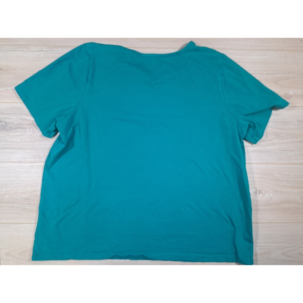 Liz & Me Womens 1X 18/20W Teal Henley Top White Embroidered Short Sleeve Cotton - Picture 5 of 8